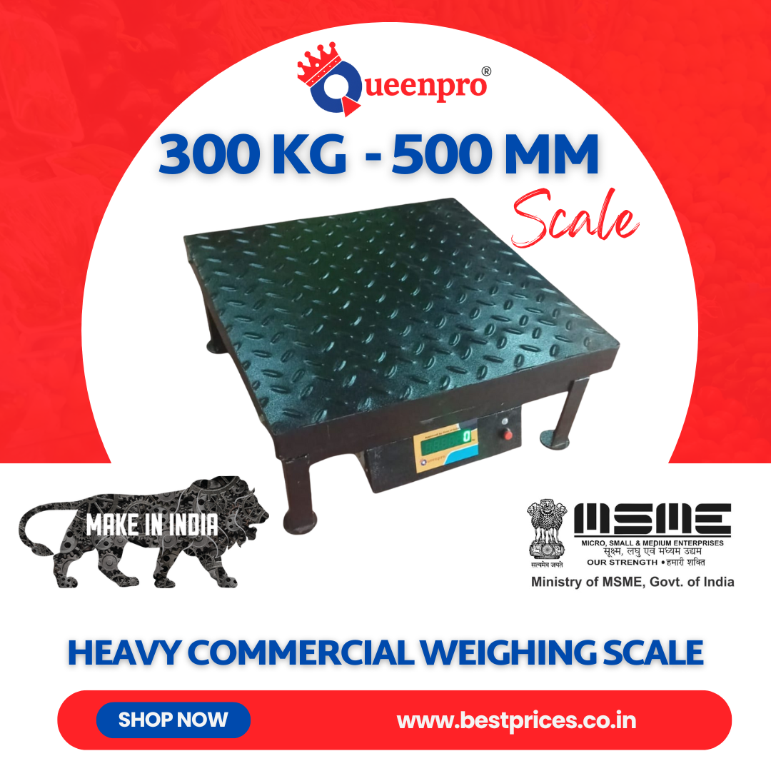 Queen Pro 300kg Heavy Commercial Weighing Scale – 500×500mm MS Platform, LCD Display, Automatic Operation, High Accuracy for Industrial & Business Use